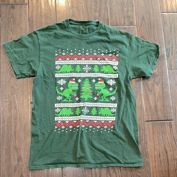 Green Dinosaur Christmas T-Shirt size medium - Picture 2 of 4